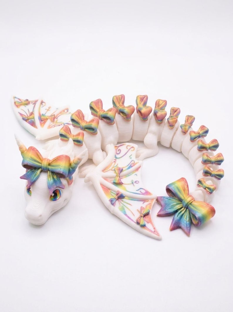 Bow Articulated Dragon STL & 3MF | Cute Flexi Dragon | Coquette Dragon STL File | Print in Place | Fantasy Dragon Toy image 5