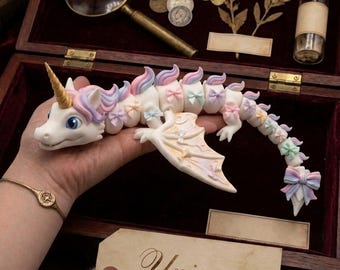 Unicorn Articulated Dragon STL & 3MF | Flexi Rainbow Unicorn Dragon 3D Print File | Print in Place Fantasy Dragon | Cute Flexi Toy