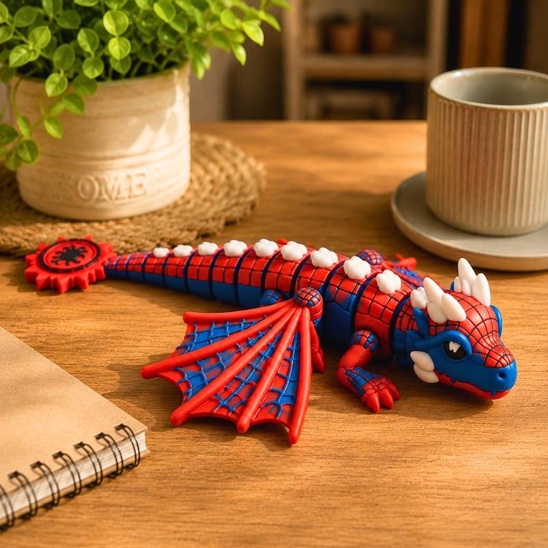 Side view of articulated Spider Dragon 3D printable STL model