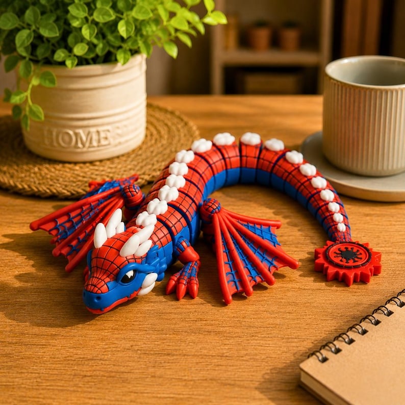 Spider Dragon articulated STL file for 3D printing in red and blue color