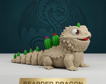 Bearded Cactus Dragon STL-3MF | Flexi 3D Printed Articulated Dragon | Cute Bearded Dragon 3MF File | Cactus Lizard Flexi Toy STL/3MF