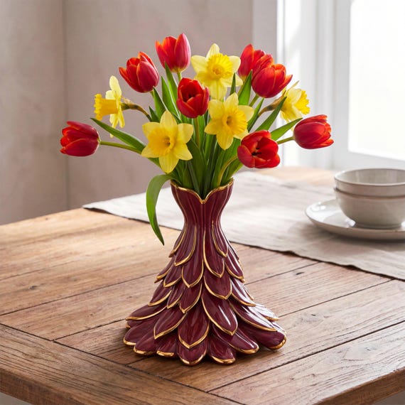 Petal Dress Vase STL | 3D Printable Vase STL | Luxury Red Dress Vase | Tealight Holder | Romantic Petal Home Decor