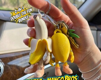 Chaveiro Flexível de Manga e Banana STL-3MF | Pacote de Arquivos para Impressão 3D de Frutas Articuladas | Pacote de Brinquedos Anti-Stress