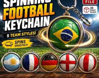 Chaveiro Giratório de Futebol STL-3MF | Pacote de Chaveiros Giratórios das Seleções da Copa do Mundo 2026 | Impressão 3D Multicolorida | Brinquedo Giratório Anti-Stress com Bandeira da Seleção (STL/3MF)