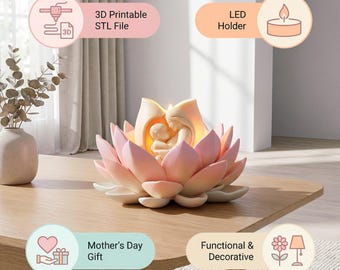Mother & Child LED Holder STL File |3D Printable Mother’s Day Gift |Tealight Lamp Decor |Minimalist Spiritual Art |Printable Home Decoration