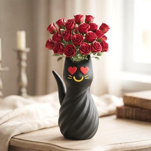 Love Cat Vase STL | Heart Eyes Cat Vase 3MF-STL | 3D Printed Vase | Gift for Cat lovers | Unique Kitty Decoration for Home | Cat Flower Pot