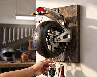 Suporte para chave de roda traseira de motocicleta STL e 3MF | Suporte de parede para garagem de motociclistas | Organizador de parede decorativo | Presente impresso em 3D para amantes de motocicletas
