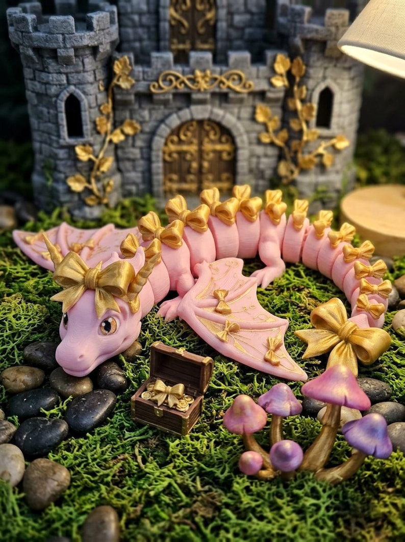 Bow Articulated Dragon STL & 3MF | Cute Flexi Dragon | Coquette Dragon STL File | Print in Place | Fantasy Dragon Toy image 8