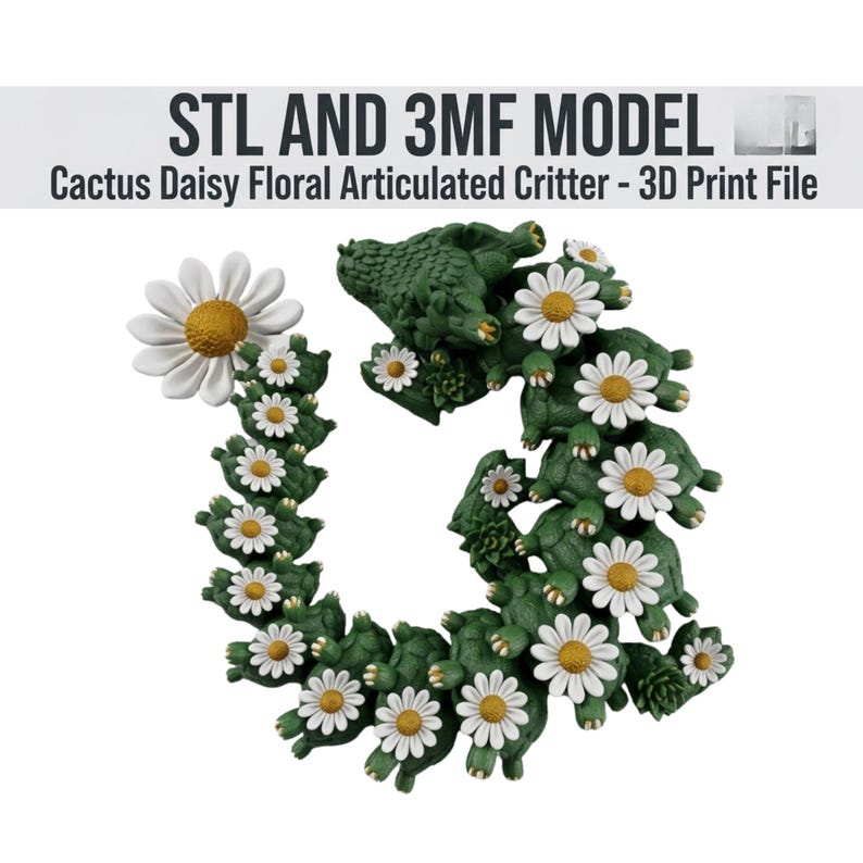 Flower Articulated Dragon STL | Flexi 3D Printed Dragon | Cute Floral Dragon Gifts | Floral Dragon 3MF File | 3D Printing Desk Pet image 7