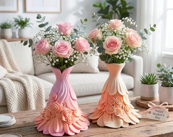 Rose Floral Dress Vase STL | Luxury 3D Printable Vase STL | Elegant Pink Vase | Tealight Holder | Romantic Home Decor