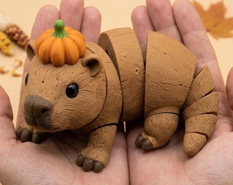 Capivara de Halloween em STL e 3MF | Arquivo para impressão 3D de uma capivara articulada e flexível em formato de abóbora | Brinquedo antiestresse fofo