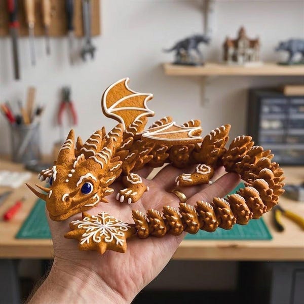 Gingerbread Flexi Dragon STL & 3MF | Articulated Print in Place Christmas Dragon | Flexi Christmas Dragon STL File | Flexible Desk Pet