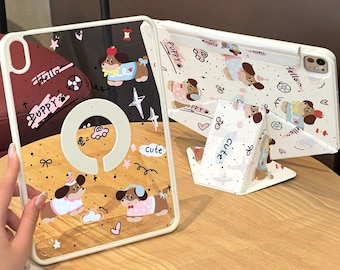 iPad Air 8 Height-adjustable Magnetic Floating Stand Case, Splatter Paint Dachshund With Pen Slot, iPad Air / Mini 7 / Pro 11 / 10th Gen