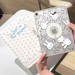 iPad Air 8 magnetiskt avtagbart trippelvikbart Y-stativskal, helskärmsskydd med Miffy och stjärnor för iPad Air 7 / Mini 7 / Pro 11 / 10:e generationen