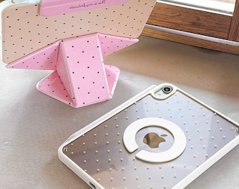 iPad Air 8 Pink & Yellow Polka Dot Case, Magnetic Detachable Floating Stand, (iPad Mini 7 / Pro 11 / 10th Gen)