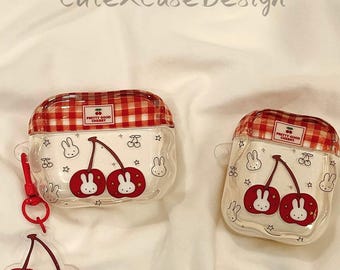 Cartoon Cherry Rabbit Silicone AirPods Case with Charm, Cover for AirPods Pro 3, Pro 2, AirPods 4, 1, 2