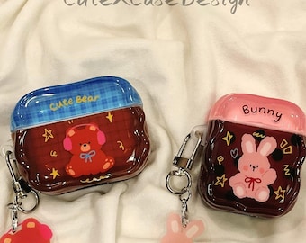 Cartoon Bear Bunny Silicone AirPods Case, AirPods Pro 2 Case, AirPods Pro Case, AirPods 1 2 3 4 Case, Couple AirPods Case