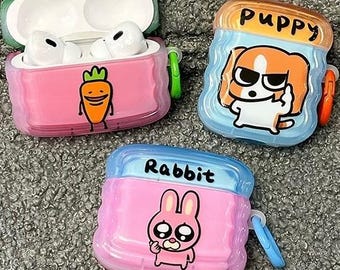 Puppy Rabbit Carrot Silicone AirPods Case, AirPods Pro 2 Case, AirPods Pro Case, AirPods 1 2 3 4 Case, Couple AirPods Case