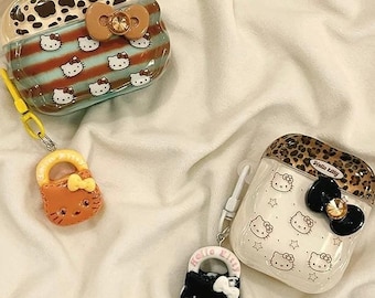 Leopard Print Cat Silicone AirPods Case, Kawaii Kitty AirPods Pro 2 Case, AirPods Pro Case, AirPods 1 2 3 4 Case, AirPods Case