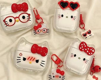 Soft Silicone Kawaii Cat AirPods Case, Cartoon Kitty Transparent Minimalist AirPods Pro 2 Case, AirPods Pro Case, AirPods 1 2 3 4 Case