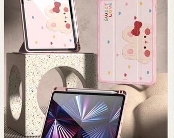 Oil Painting Heart Bunny iPad Air 8 Rotating Stand Case, iPad Pro 11 / iPad 11th Gen / Mini 7 / 10th/9th Gen - with Pen Slot, iPad Cases