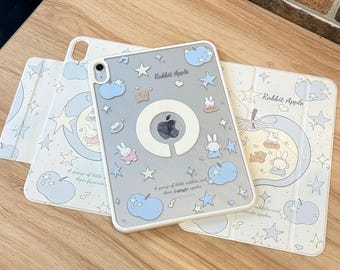 iPad Air 7 Magnetic Detachable Tri-Fold Y-Stand Case, Star Miffy Blue House, Cover For iPad Mini 7 / Pro 11 / 10th Gen