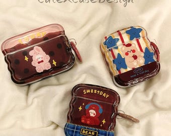 Vintage Bear Bunny AirPods Case, Animal Friends AirPods Pro 2 Case, AirPods Pro Case, AirPods 1 2 3 4 Case, Couple AirPods Case