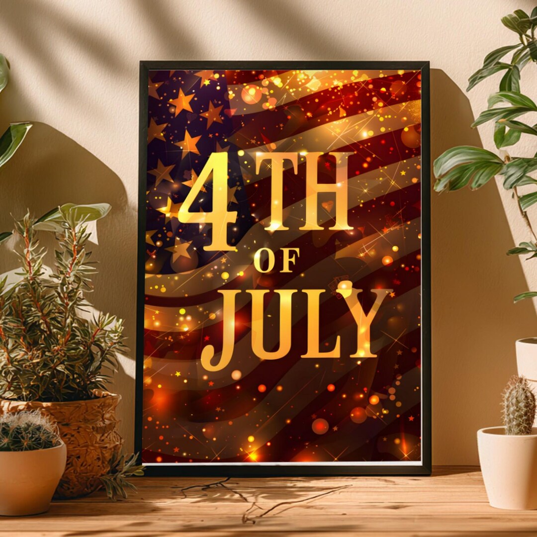 4th of July Wall Art: Gold Patriotic Flag Print (elegant Holiday Decor ...