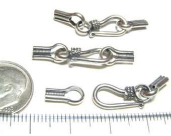 Bali Solid 925 Sterling Silver 1MM Cord End Hook Clasps (2)