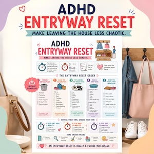 ADHD Entryway Organizer, Leaving the House Checklist, Lost Keys Help, Shoe Clutter Reset, Entryway Drop Zone PDF