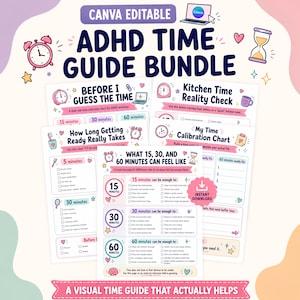 ADHD Time Tracker Editable Canva Template, How Long Tasks Take Chart, Visual Time Guide, Getting Ready Checklist, Time Blindness PDF