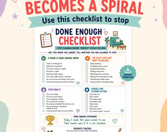 When to Stop Cleaning Checklist, ADHD Low Energy Cleaning PDF, Chore Burnout Help, Executive Dysfunction, Progress Tracker