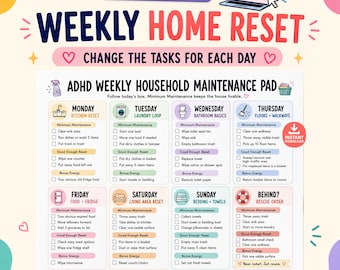 Editable Canva Chore Chart, ADHD Weekly Cleaning Checklist Template, Customizable Cleaning Schedule, Household Maintenance Tracker