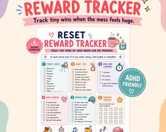 ADHD Cleaning Motivation Chart, Chore Reward Tracker, Tiny Wins Progress Checklist, Low Energy Reset, Executive Dysfunction Help