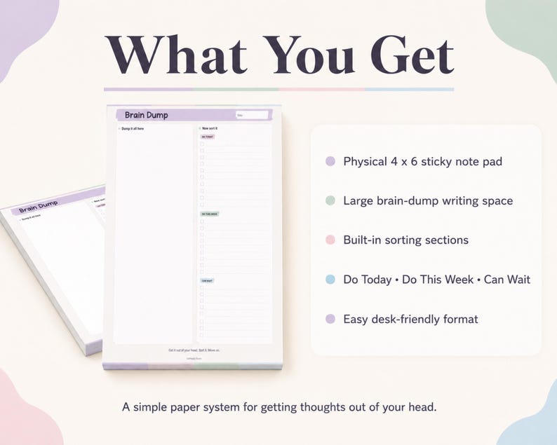 ADHD Brain Dump Notepad, 4x6 Sticky Note to Do List Pad, Task Sorter ...