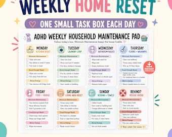ADHD Weekly Cleaning Checklist, Household Maintenance Chore Chart, Daily Cleaning Schedule Tracker, 11 x 8.5 PDF Digital Download