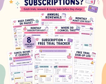 ADHD Subscription Tracker, Free Trial Cancel Reminder PDF, Monthly Money Leak Finder, Forgotten Subscriptions List, Cancel Before It Charges