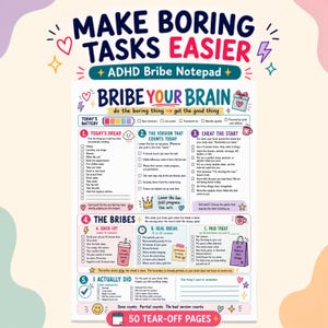 ADHD Task Motivation Notepad, Bribe Your Brain Reward System, Dopamine Menu, Executive Dysfunction Tool, Procrastination Chore Chart