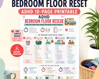 ADHD Bedroom Cleaning Checklist, Messy Room Reset Printable, Bedroom Floor Help, Clothes Pile, Walking Path, Executive Dysfunction PDF