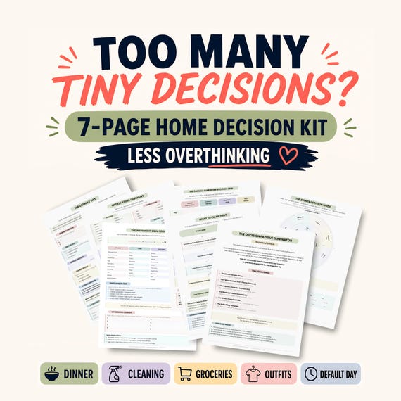 ADHD Decision Fatigue Planner, Household Routine Kit for Overwhelmed Adults, Cleaning Flowchart, Meal Planner, Fillable PDF