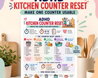 ADHD Kitchen Counter Reset, Counter Cleaning Checklist, Food Prep Space Organizer, Executive Dysfunction Help, Kitchen Reset PDF