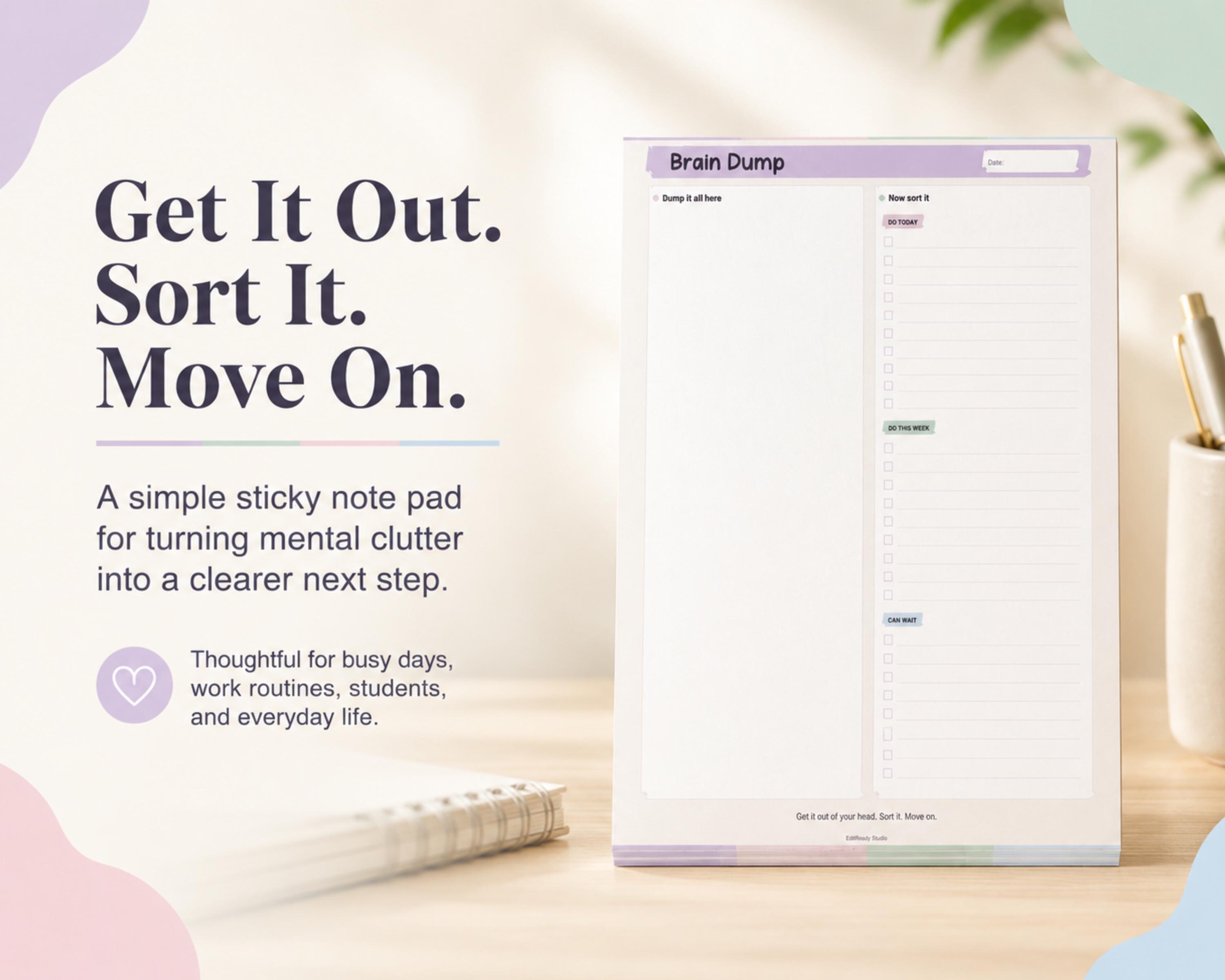 ADHD Brain Dump Notepad, 4x6 Sticky Note to Do List Pad, Task Sorter ...