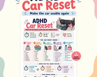 ADHD Car Cleaning Checklist, Quick Car Reset Printable, Car Trash Clean Out, Executive Dysfunction Help, Car Organizer PDF
