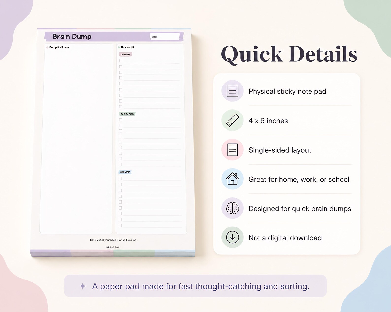ADHD Brain Dump Notepad, 4x6 Sticky Note to Do List Pad, Task Sorter ...