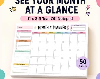 Undated Monthly Planner Notepad, 11x8.5 Desk Pad for Adults, Flexible Calendar Planner, Brain Dump, Big 3 Goals, Work Planner