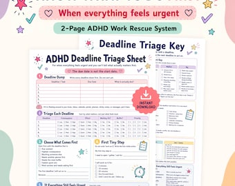 ADHD Deadline Planner, Deadline Triage Worksheet for Adults, Priority Tracker, Executive Dysfunction Help, Work School Printable PDF