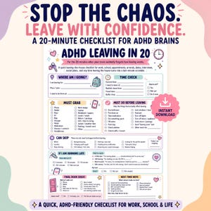 ADHD Getting Ready Checklist, Out the Door Help, Chronically Late Printable, Keys Wallet Phone Reminder, Morning Routine, 1 Page PDF