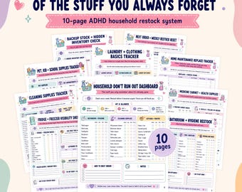 ADHD Household Inventory Tracker PDF, Don’t Run Out Checklist,  Restock List, Pantry Cleaning Supplies, Medicine Cabinet, Shopping List
