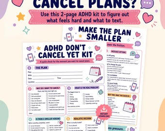 ADHD Canceling Plans Checklist, Social Anxiety Help, Low Energy Plans, Reschedule Text Scripts, Friendship Message PDF