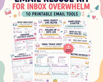 ADHD Email Organizer, Inbox Reset Planner for Email Overwhelm, Follow Up Tracker, Late Reply Scripts, Work Email Templates PDF